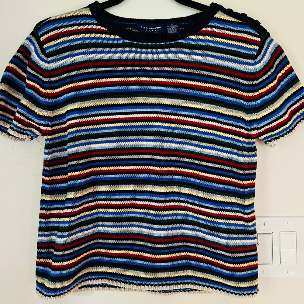 Liz Claiborne Multicolor Striped Knit Top 100% cotton Womens M
